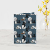 Cute Wolf Pack Woodland Night Sky Moon Kaart (Gele Bloem)