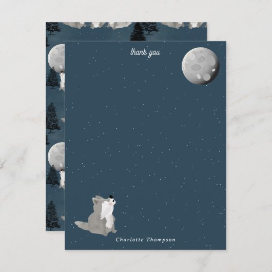 Cute Wolf Pack Woodland Night Sky Moon Kids Bedankkaart (Voorkant / Achterkant)
