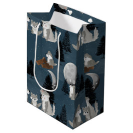 Cute Wolf Pack Woodland Night Sky Moon Medium Cadeauzakje