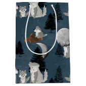 Cute Wolf Pack Woodland Night Sky Moon Medium Cadeauzakje (Voorkant)