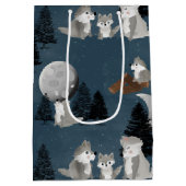 Cute Wolf Pack Woodland Night Sky Moon Medium Cadeauzakje (Achterkant)