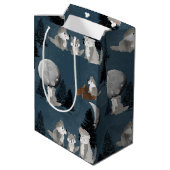 Cute Wolf Pack Woodland Night Sky Moon Medium Cadeauzakje (Achterkant Gekanteld)