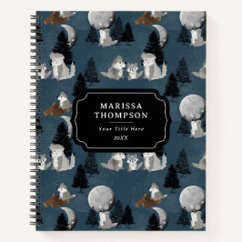 Cute Wolf Pack Woodland Night Sky Moon Notitieboek