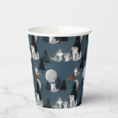 Cute Wolf Pack Woodland Night Sky Moon Papieren Bekers (Links)