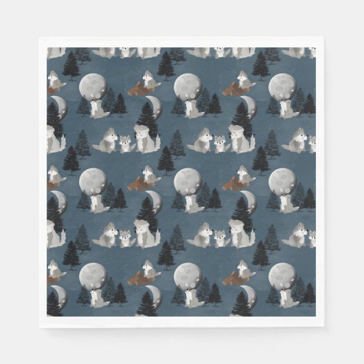 Cute Wolf Pack Woodland Night Sky Moon Servet (Voorkant)