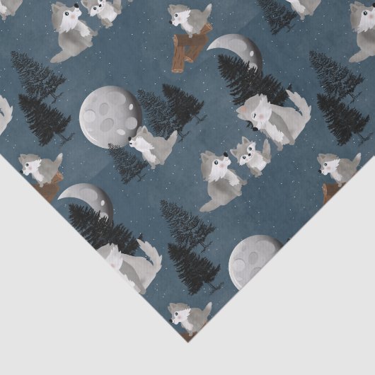 Cute Wolf Pack Woodland Night Sky Moon Tissuepapier (Detail)