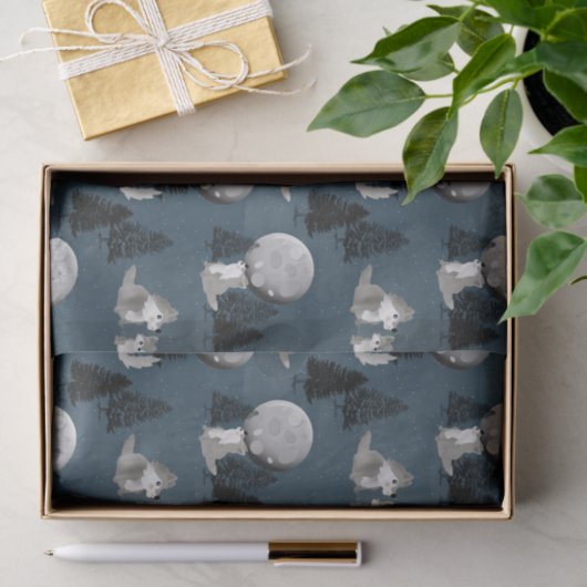 Cute Wolf Pack Woodland Night Sky Moon Tissuepapier (Geschenk)
