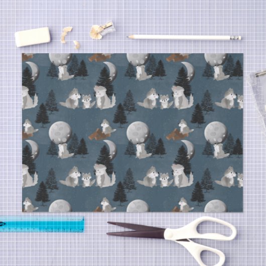 Cute Wolf Pack Woodland Night Sky Moon Tissuepapier (Craft)