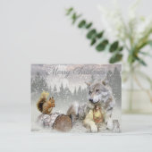 Cute Wolf Squirrel Winter Snow Forest kerst Feestdagenkaart (Staand voorkant)