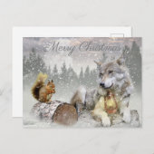 Cute Wolf Squirrel Winter Snow Forest kerst Feestdagenkaart (Voorkant / Achterkant)