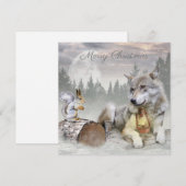 Cute Wolf Squirrel Winter Snow Forest kerst Feestdagenkaart (Voorkant / Achterkant)