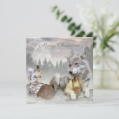 Cute Wolf Squirrel Winter Snow Forest kerst Feestdagenkaart (Staand voorkant)