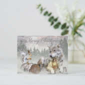 Cute Wolf Squirrel Winter Snow Forest kerst Feestdagenkaart (Staand voorkant)