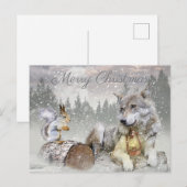 Cute Wolf Squirrel Winter Snow Forest kerst Feestdagenkaart (Voorkant / Achterkant)