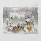 Cute Wolf Squirrel Winter Snow Forest kerst Feestdagenkaart (Voorkant)