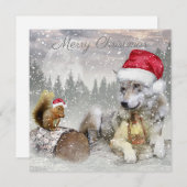 Cute Wolf Squirrel Winter Snow Forest kerst Feestdagenkaart (Voorkant / Achterkant)