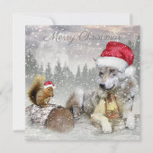 Cute Wolf Squirrel Winter Snow Forest kerst Feestdagenkaart (Voorkant)