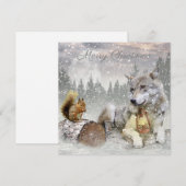Cute Wolf Squirrel Winter Snow Forest kerst Feestdagenkaart (Voorkant / Achterkant)