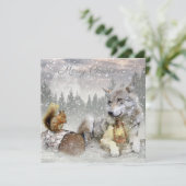 Cute Wolf Squirrel Winter Snow Forest kerst Feestdagenkaart (Staand voorkant)
