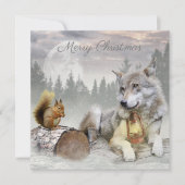 Cute Wolf Squirrel Winter Snow Forest kerst Feestdagenkaart (Voorkant)