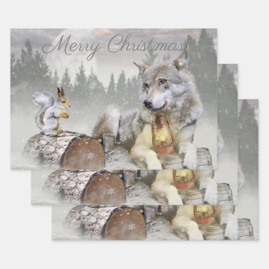 Cute Wolf Squirrel Winter Snow Forest kerst Inpakpapier Vel (Set)