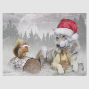 Cute Wolf Squirrel Winter Snow Forest kerst Tissuepapier
