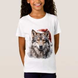 cute wolf wearing a Santa hat T-shirt
