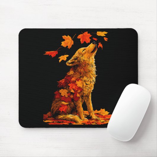 Cute Wolf With Fall Leaves Forest Animal Autumn Ae Muismat (Met muis)