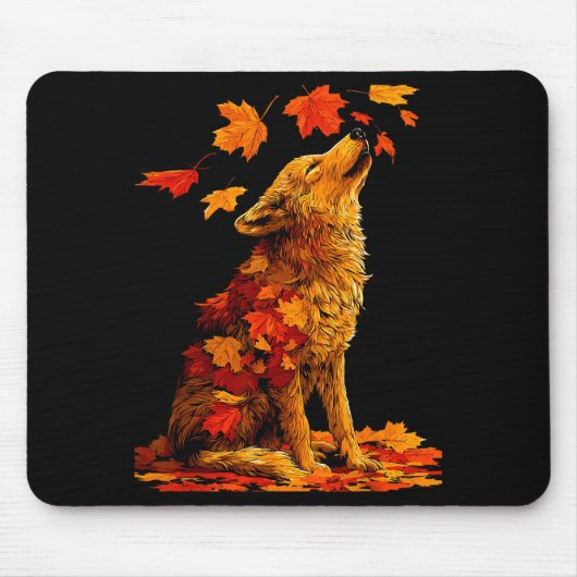 Cute Wolf With Fall Leaves Forest Animal Autumn Ae Muismat (Voorkant)
