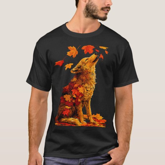 Cute Wolf With Fall Leaves Forest Animal Autumn Ae T-shirt (Voorkant)