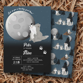 Cute Wolf Woodland Moon Howling Kids Birthday Kaart