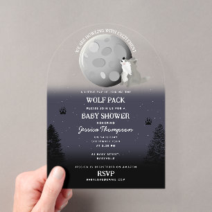 Cute Wolvenroedel Bosmaan Huilende Baby Shower Acryl Uitnodigingen