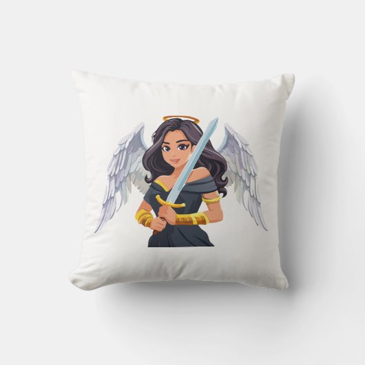 Cute woman Angel's with open wings and sword Kussen (Voorkant)