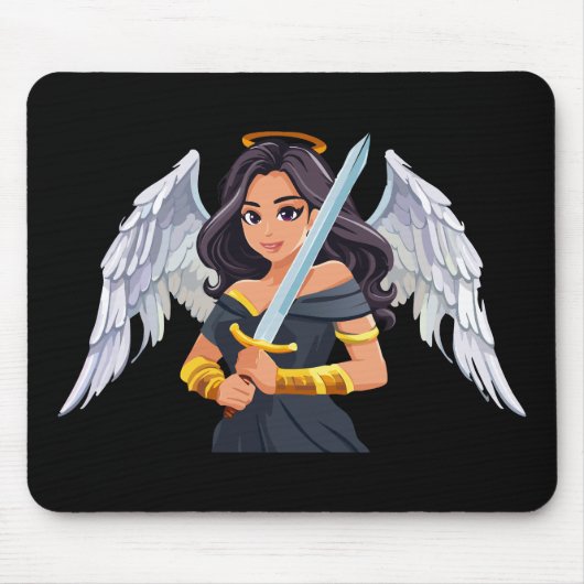 Cute woman Angel's with open wings and sword Muismat (Voorkant)
