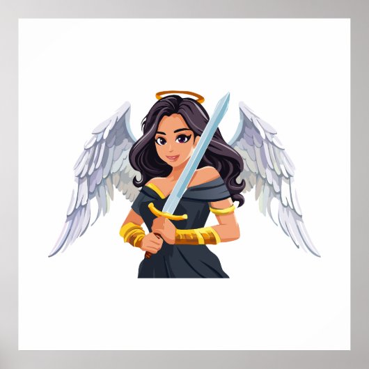 Cute woman Angel's with open wings and sword Poster (Voorkant)