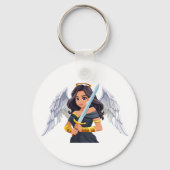 Cute woman Angel's with open wings and sword Sleutelhanger (Voorkant)