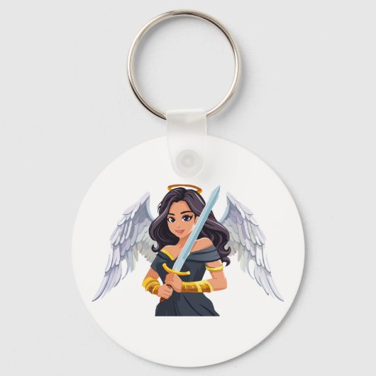 Cute woman Angel's with open wings and sword Sleutelhanger (Voorkant)