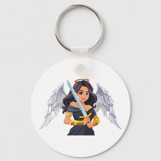 Cute woman Angel's with open wings and sword Sleutelhanger (Achterkant)
