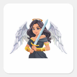 Cute woman Angel's with open wings and sword Vierkante Sticker