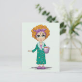 Cute Woman Drink koffie Briefkaart (Staand voorkant)