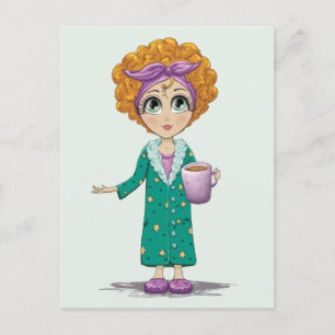 Cute Woman Drink koffie Briefkaart