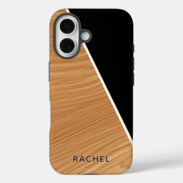 Cute Wood and Black Personalized iPhone 16 Hoesje