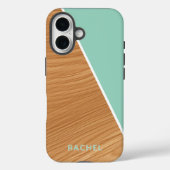 Cute Wood and Light Teal Personalized  Case-Mate iPhone Case (Achterkant)