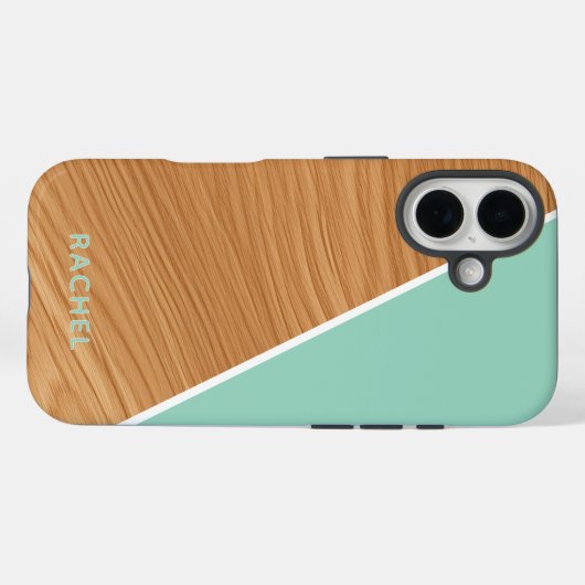 Cute Wood and Light Teal Personalized  Case-Mate iPhone Case (Achterkant (horizontaal))