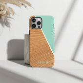 Cute Wood and Light Teal Personalized  Case-Mate iPhone Case