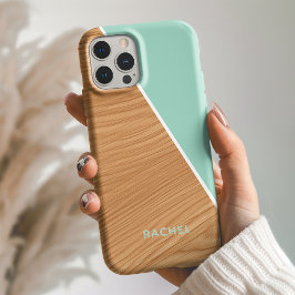 Cute Wood and Light Teal Personalized iPhone 16 Hoesje