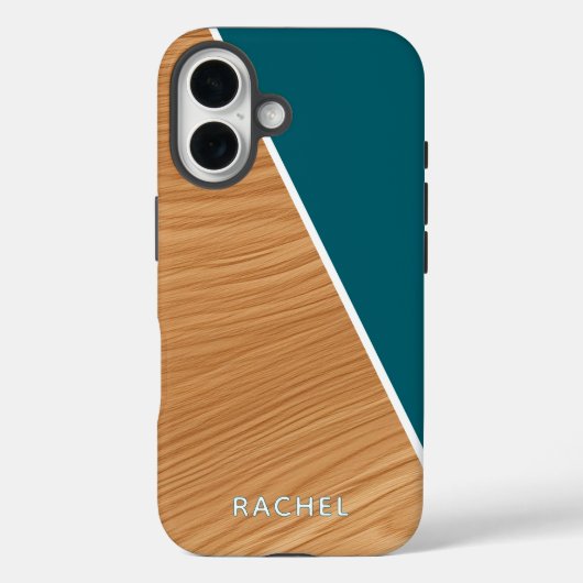 Cute Wood and Teal Personalized  Case-Mate iPhone Case (Achterkant)