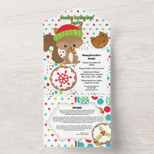 Cute woodbaars met kerstkoekjesrecept all in one uitnodiging (Binnen)