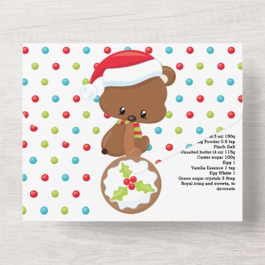 Cute woodbaars met kerstkoekjesrecept all in one uitnodiging (Achterkant)