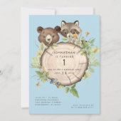 Cute Woodland Animal 1st Birthday Party Invitation Kaart (Voorkant)